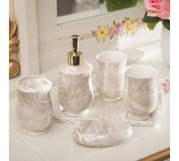 Ensemble D’Accessoires De Salle De Bain, en Céramique De Style Européen Ensemble De 5 Pièces : Distributeur De Savon, Porte-Brosse à Dents, Porte-Savon, Gobelet De Rinçage, Plateau, D