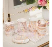 Ensemble D’Accessoires De Salle De Bain, en Céramique De Style Européen Ensemble De 5 Pièces : Distributeur De Savon, Porte-Brosse à Dents, Porte-Savon, Gobelet De Rinçage, Plateau, A