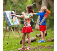 VEVOR Ensemble d'arc et flèches pour enfants, lot de 2, kit tir à l'arc lumineux LED, 20 flèches à ventouse, cible debout, 2 carquois, 20 balles souples, 3 canettes de cible pour garçons filles 6+ ans