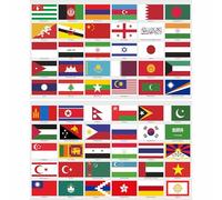 Ensemble d’autocollants de drapeaux d’Asie - 60 autocollants rectangulaires sur 2 feuilles, résistants à l’eau et aux UV, 5 x 3 cm pour modélisme, valises et décoration