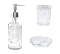 Ensemble d ' extensions de bain Lavishness 3 pièces Distributeur de savon en verre avec plan de fluctuation du ventilateur argenté permanent pour comptoir Conceit Deck Lavishness Bathroom Addition Set