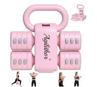 Ensemble d’haltères musculation - 2-en-1 - 5 kg - haltère, kettlebell, barre de musculation, support pour pompes - rose