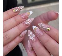 Ensemble d ' ongles artificiels décoratifs avec pointe française dégradée rose, texture florale et options d ' ajustement multi-tailles pour un usage quotidien, des looks de fête et un de vacances