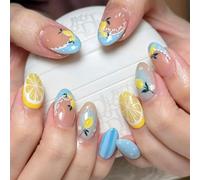 Ensemble d ' ongles multicolores en forme d ' amande, 1 ensemble de bâtons de presse à fruits 3D, conception de panneau de couleur heureuse pour un Flexible