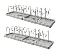 Ensemble d ' organisateur de couvercle d ' ustensile de, Gray | Structure extensible pour un agencement réglable, deux racks positionnés indépendamment, ouvertures de base fendues