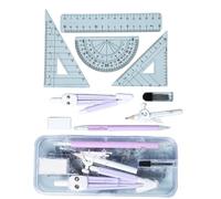 Ensemble d ' outils de géométrie adapté avec arrondis, 9 instruments en plastique pratiques pour les projets académiques, compas en plastique et ensemble de règles