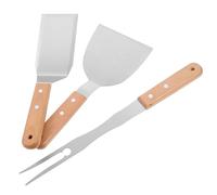 Ensemble D’Outils pour Barbecue avec Spatule et Fourchette | Manche en Bois, Prise Confortable et Maniement Facile, pour Steak, Grilles et Cuisson Teppanyaki