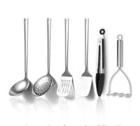 Ensemble d’ustensiles de cuisine en acier inoxydable Kyraton 6 pièces, ustensiles de cuisine comprend des ensembles de spatules en métal, une écumoire, une louche, des pinces, un presse-purée