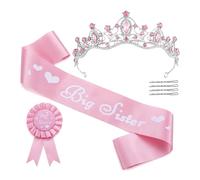 Ensemble d'accessoires « Big Sister » - Pin's Big Sister to Be - Accessoires en métal rose - Couronne d'annonce - 7 pièces - Paillettes - Cadeau mignon pour frère ou sœur (rose)
