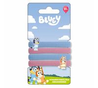 Ensemble d'accessoires Bluey - 4 chouchous pour cheveux - Multicolore - Multicomposition - Pin avec le visage de Bluey et Bingo Heeler - Produit original conçu en Espagne