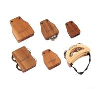 Ensemble d'accessoires de batterie cajon en bois pour caisse avec grelots et castagnettes - Tambourin marron - Kit de percussion 6 pièces (ensemble)