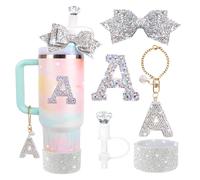 Ensemble d'accessoires de bouteille d'eau pour tasse Stanley de 887 ml, breloques en forme de lettre bling-bling, couverture de paille en diamant, bottes en silicone à paillettes, autocollant