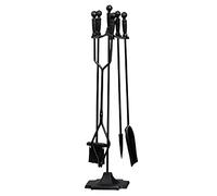 Ensemble d'accessoires de cheminée Modernes, 5 pièces avec Pelle, Balai, Pinces, tisonnier et Support, Compagnon de poêle à Bois en Fonte Noire pour intérieur et extérieur