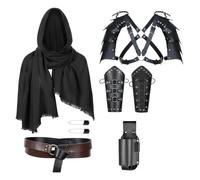 Ensemble d'accessoires de cosplay avec ceinture en cuir synthétique, armures, supports, châle, accessoires de chevalier, tenue de jeu de rôle