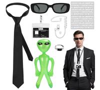 Ensemble d'accessoires de costume d'agent de renseignement avec carte d'identité, écouteurs factice, serre-câbles, lunettes de soleil noires et bague pour adultes, idéal pour Halloween, cosplay, fêtes