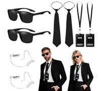 Ensemble d'accessoires de costume d'agent secret, ensemble de tenue de service secret d'espion avec porte-carte d'identité, cravates, lunettes de soleil, écouteurs, etc. pour déguisement d'agent