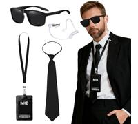 Ensemble d'accessoires de costume d'agent secret, ensemble de tenue de service secret d'espion avec porte-carte d'identité, cravates, lunettes de soleil, écouteurs, etc. pour déguisement d'agent