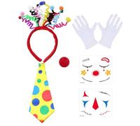 Ensemble D'Accessoires De Costume De Clown De 6 Pièces, Comprenant Un Bandeau, Un Nez, Des S, Des Autocollants De Cravate, Des Outils De Jeu De Rôle, Adaptés À Halloween Et Au Carnaval.
