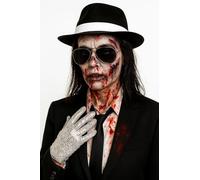 Ensemble d'accessoires de costume de gangster d'Halloween pour femme - Chapeau Al Capone, cravate noire, lunettes d'aviateur, gant à paillettes et faux sang - Kit de déguisement pour filles et femmes