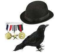 Ensemble d'accessoires de costume de nounou - Chapeau melon noir, accessoire corbeau et médailles - Parfait pour la journée mondiale du livre ou d'autres événements déguisés