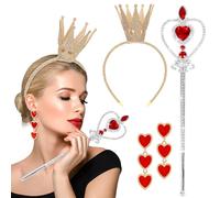 Ensemble d'accessoires de Costume de reine, Bandeau à couronne dorée Baguette en Strass Boucles d'oreilles Pendantes pour Femme Fille Halloween Carnaval Fête d'anniversaire Fournitures de fête