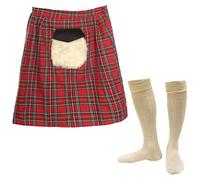 Ensemble d'accessoires de costume écossais - Kilt écossais rouge avec sporran attaché et chaussettes de kilt crème - Scotland Burns Night St Andrews Day