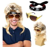 Ensemble d'accessoires de costume hippie - Costume de carnaval - Style des années 70, 80, 60, déguisement fantaisie pour homme et femme, accessoires hippies, costume vintage, perruque et bandeau,