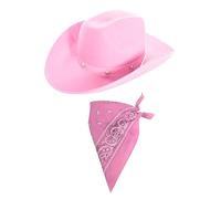 Ensemble d'accessoires de cowboy rose avec bande cloutée en forme d'étoile + bandana rose en forme de cachemire pour femme