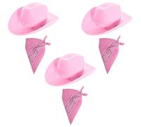 Ensemble d'accessoires de cowboy rose pour adultes - Lot de 3 - Chapeau de cowboy rose à étoiles cloutées + bandana cachemire assorti - Ensemble d'accessoires de déguisement western pour enterrement