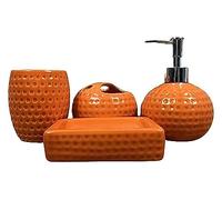 Ensemble d'accessoires de décoration de salle de bain en céramique orange 4 pièces comprenant un distributeur de savon, un porte-savon, un porte-brosse à dents et une tasse, disponible en plusieurs co