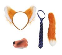 Ensemble d'accessoires de déguisement renard pour enfant - Oreilles, bandeau, queue, nez et cravate - Kit de déguisement animal pour la journée mondiale du livre