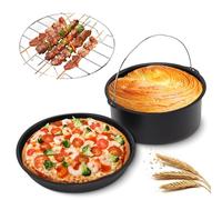 Ensemble d'accessoires de Friteuse à Air 3 Pièces en Acier Inoxydable, Baril de Gâteau de Cuisson, Poêle à Pizza, Kit de Gril, Accessoires de Friteuse pour la Cuisine à Domicile, Restaurant(8in)