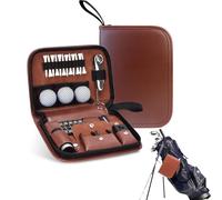 Ensemble d'accessoires de golf avec étui en cuir - Comprend télémètre, balles, tees, outil de réparation de divots, brosse, marqueur et plus encore - Coffret cadeau complet pour golfeurs et golfeuses