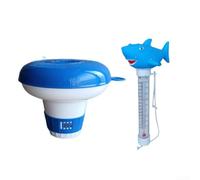 Ensemble d'accessoires de piscine 2 en 1 avec thermomètre flottant et bouée doseuse pour requin, distributeur réglable, design ABS bleu pour un entretien facile