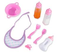 Ensemble d'accessoires de poupée 8 pièces avec bouteilles, bol, couverts, tétines et bavoirs - Kit de soins de poupée Jouet éducatif pour jeu de rôle, compatible Baby Born, cadeau pour enfants à