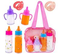 Ensemble d'accessoires de poupée avec biberons magiques effet jus de lait, tétine et sac - Jeu de rôle Accessoires de soins de poupée Jouet pour enfants Cadeau pour maman de poupée fille enfants à
