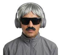 Ensemble d'accessoires de président du Venezuela pour adultes - Perruque grise et moustache assortie, lunettes de soleil surdimensionnées noires, écouteurs gris - Ensemble d'accessoires de déguisement