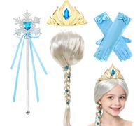Ensemble d'accessoires de princesse Elsa pour cosplay, comprenant des gants, une baguette magique, une couronne, des bijoux, une perruque et une tresse, pour déguisement de Reine des Neiges, fête 5