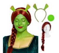 Ensemble d'accessoires de princesse Ogre - Costume de princesse pour enfants avec perruque tressée rouge, maquillage vert et bandeau ogre - Parfait pour Halloween, les déguisements et les fêtes à