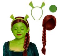 Ensemble d'accessoires de princesse Ogre pour filles - Ensemble de costume avec perruque tressée rouge, maquillage vert et bandeau ogre - Parfait pour Halloween, les déguisements et les fêtes à thème