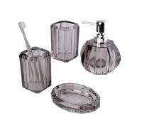 Ensemble d'accessoires de Salle Bain 4 pièces: Distributeur Savon, gobelet for Bouche, Porte-Brosse à Dents et Porte-Savon Distributeur shampoing(Grigio)