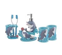 Ensemble d'accessoires de Salle Bain, 5 pièces, Distributeur Savon Blue Dolphin, Porte-Brosse à Dents, Porte-Savon, 2 gobelets