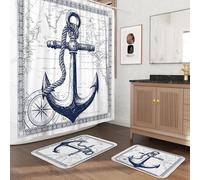 Ensemble d'accessoires de salle de bain 3 pièces avec deux tapis de bain antidérapants et lavables (40,6 x 61 et 50,8 x 81,3 cm), tapis de salle de bain décoratif bleu marine océan côtier - 183 x 183