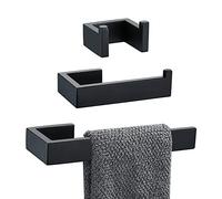 Ensemble d'accessoires de salle de bain 3 pièces - Porte-papier toilette en acier inoxydable - Barre porte-serviette et crochet pour peignoir - Fixation murale élégante finition noire - Parfait pour