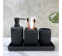 Ensemble D'Accessoires De Salle De Bain 4 Pièces Au Design Moderne - Résine Noire Mate, Porte-Brosse À Dents, Plateau Distributeur De Savon, Accessoires De Salle De Bain pour La Maison, Dortoir,