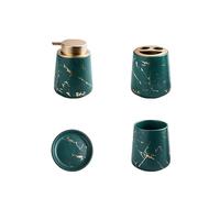 Ensemble d'accessoires de salle de bain 4 pièces comprenant : distributeur de savon lotion, gobelets de bain de bouche, porte-brosse à dents et distributeur de shampooing à vaisselle (vert)