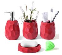 Ensemble d'accessoires de salle de bain, 4 pièces, distributeur de savon lotion, porte-savon, porte-brosse à dents, gobelet à dents, organisateur de salle de bain pour salle de bain moderne (rouge)