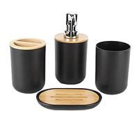 Ensemble d'accessoires de Salle de Bain, 4 pièces, Ensemble d'accessoires de Salle de Bain en Bambou, imperméable, Durable, Cadeau, Tasse de Brosse à Dents, pour la Maison, l'hôtel (Noir)