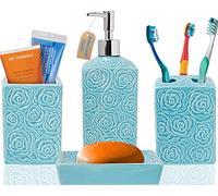 Ensemble d'accessoires de Salle de Bain 4 pièces - Ensemble de Salle de Bain en céramique avec Distributeur de Savon Liquide ou de Lotion, Porte-Brosse à Dents, gobelet et Porte-Savon - Ensemble