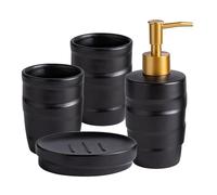 Ensemble D'Accessoires de Salle de Bain 4 PièCes pour Appartement HôTelier, Trousses Toilette en CéRamique avec Distributeur Lotion, 2 Gobelets Gargarisme et Porte-Savon,Black